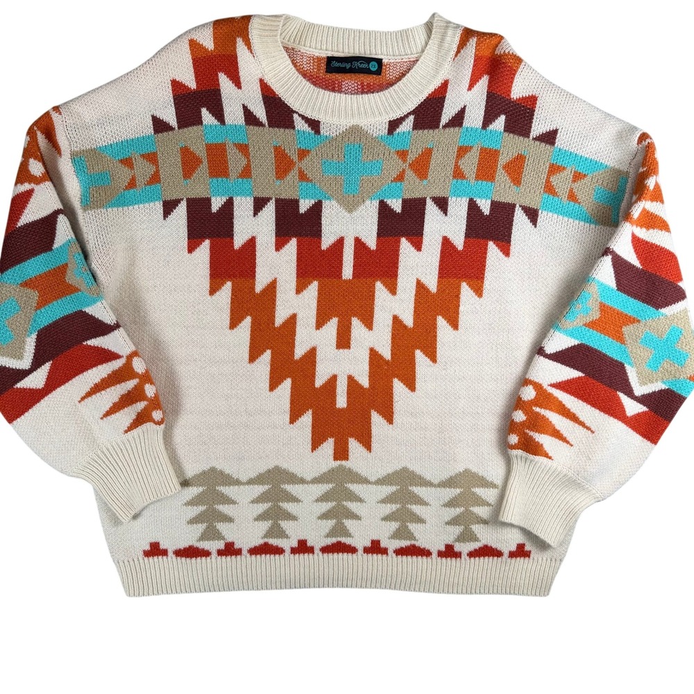 Sterling Kreek Womens Southwestern Geometric Crewneck Sweater Cream Soft 2XL - Picture 8 of 8